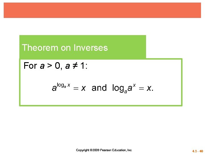 Theorem on Inverses For a > 0, a ≠ 1: 4. 3 - 40