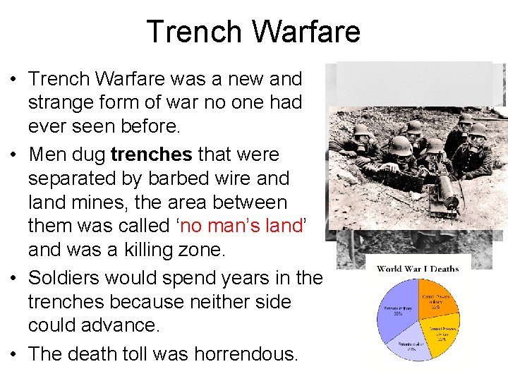 Trench Warfare • Trench Warfare was a new and strange form of war no