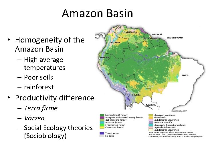 Amazon Basin • Homogeneity of the Amazon Basin – High average temperatures – Poor