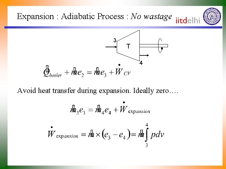 Expansion : Adiabatic Process : No wastage 3 T 4 Avoid heat transfer during