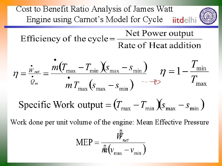 Cost to Benefit Ratio Analysis of James Watt Engine using Carnot’s Model for Cycle