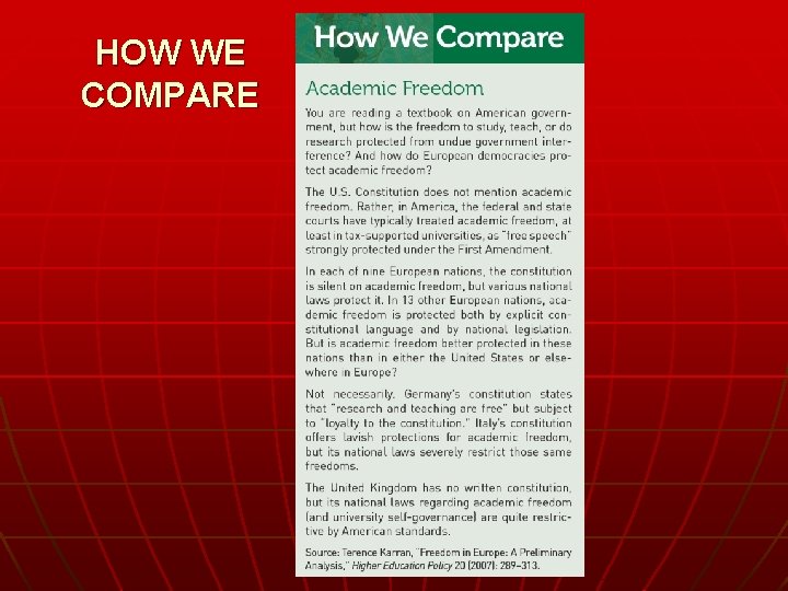 HOW WE COMPARE Copyright © 2013 Cengage 