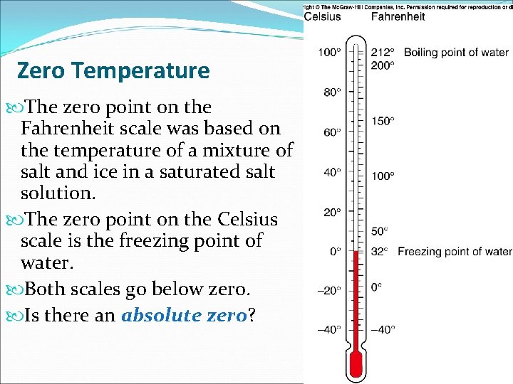 Zero Temperature The zero point on the Fahrenheit scale was based on the temperature