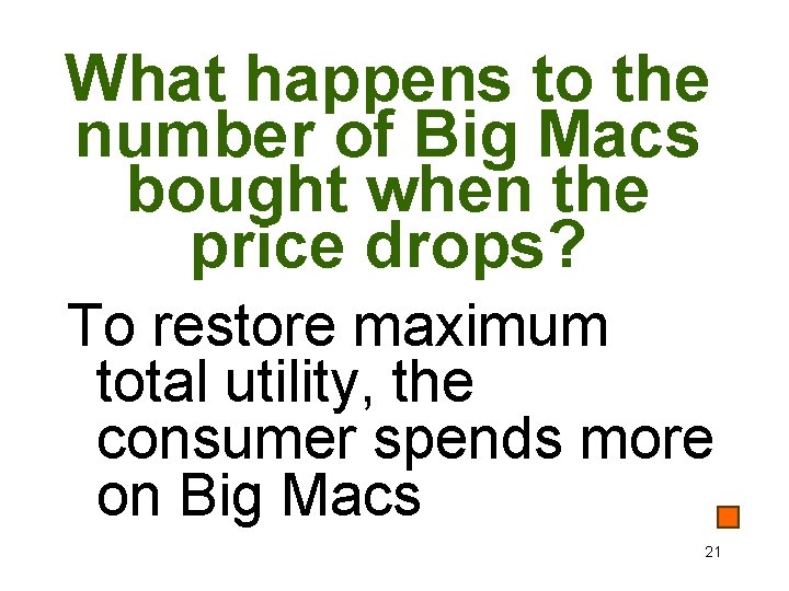 What happens to the number of Big Macs bought when the price drops? To