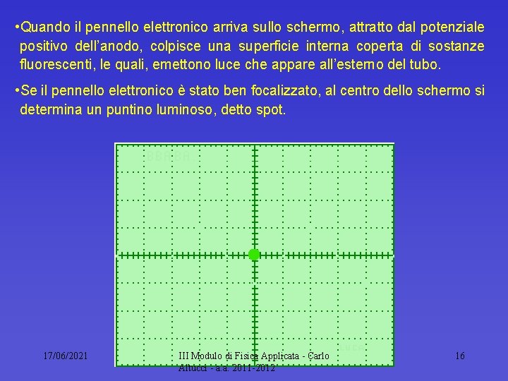  • Quando il pennello elettronico arriva sullo schermo, attratto dal potenziale positivo dell’anodo,