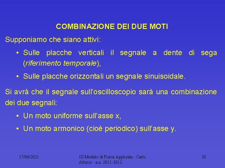 COMBINAZIONE DEI DUE MOTI Supponiamo che siano attivi: • Sulle placche verticali il segnale