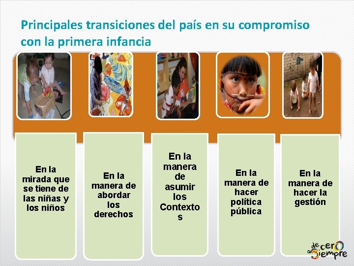 Principales transiciones del país en su compromiso con la primera infancia En la mirada