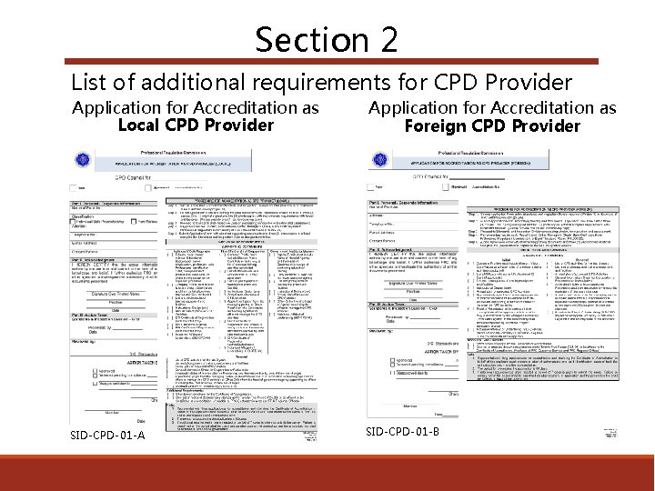 Section 2 List of additional requirements for CPD Provider Application for Accreditation as Local