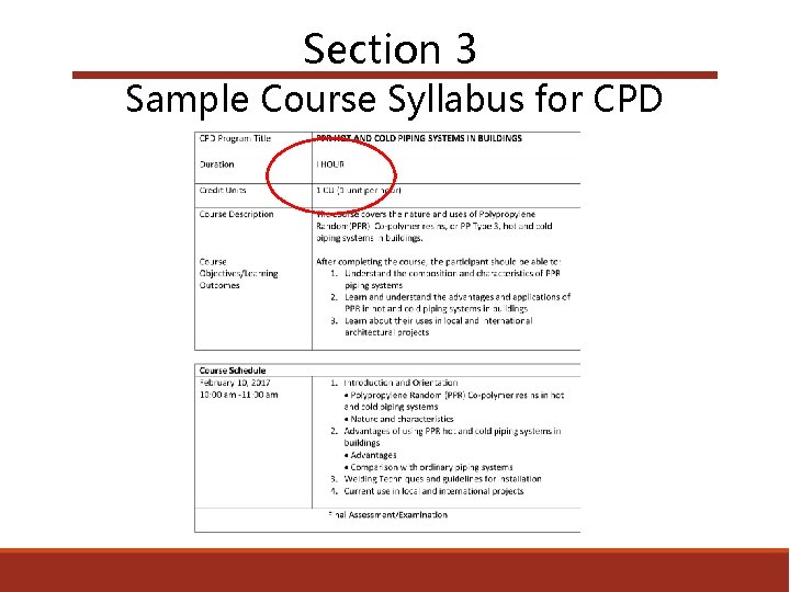 Section 3 Sample Course Syllabus for CPD 