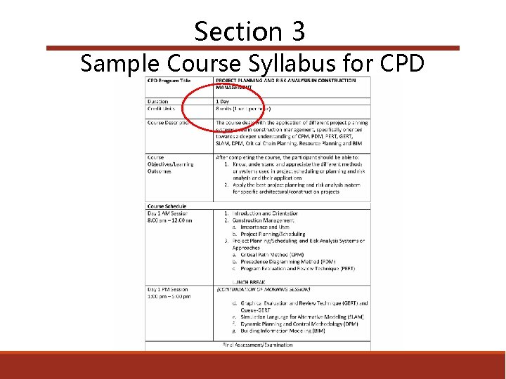 Section 3 Sample Course Syllabus for CPD 