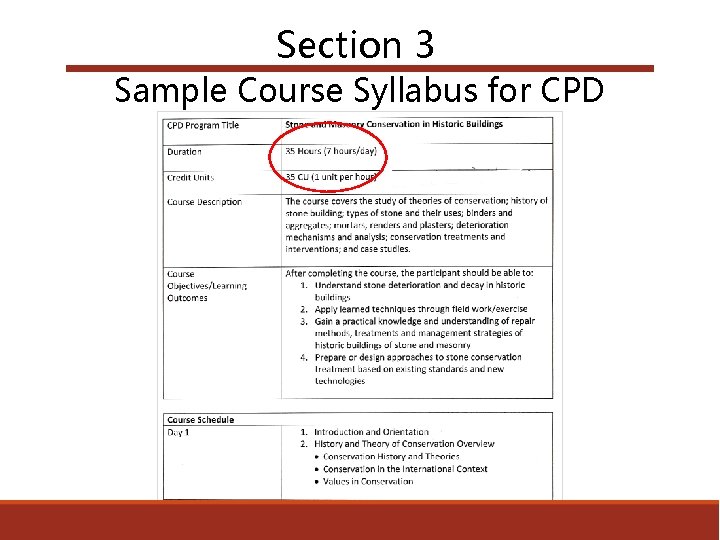 Section 3 Sample Course Syllabus for CPD 
