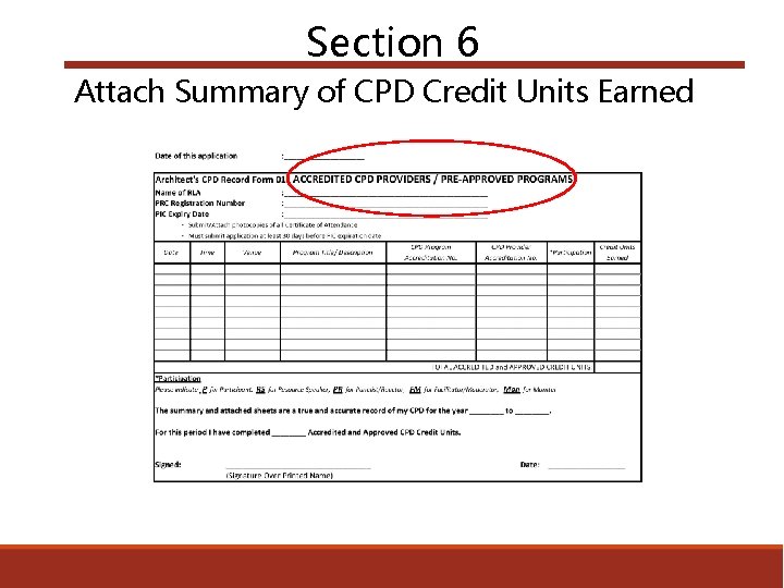 Section 6 Attach Summary of CPD Credit Units Earned 