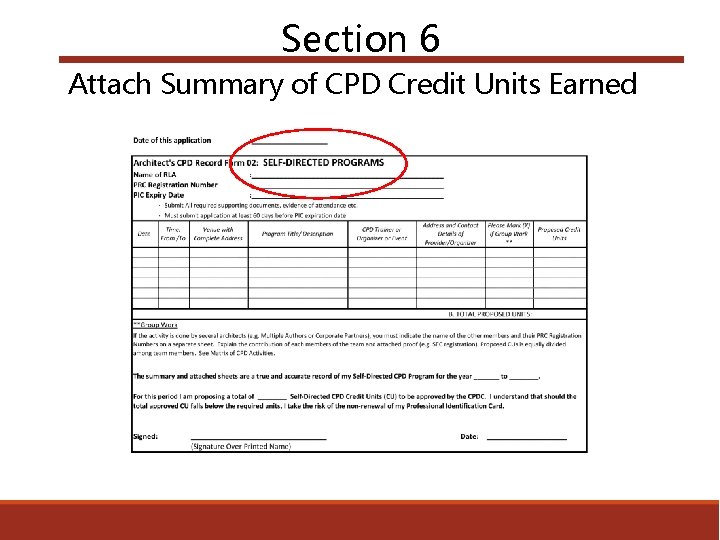 Section 6 Attach Summary of CPD Credit Units Earned 