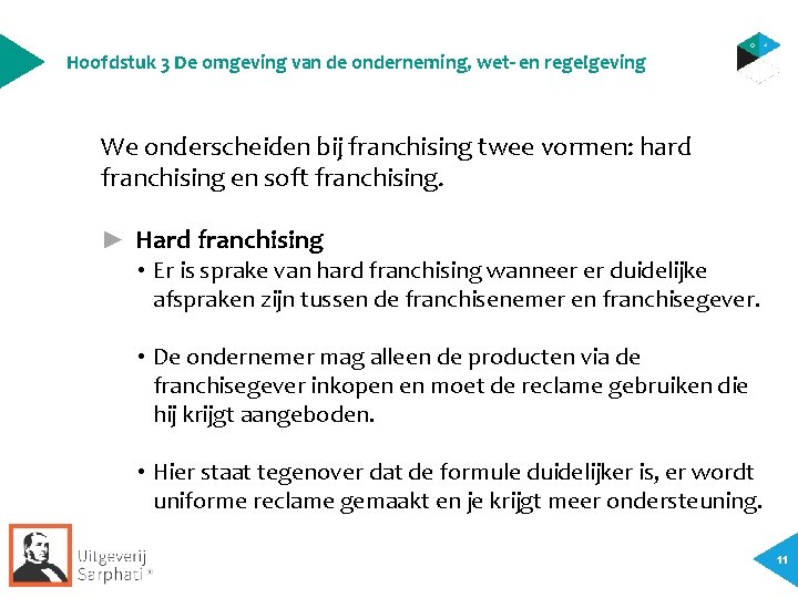 Hoofdstuk 3 De omgeving van de onderneming, wet- en regelgeving We onderscheiden bij franchising Hoofdstuk 3 De omgeving van de onderneming, wet- en regelgeving We onderscheiden bij franchising