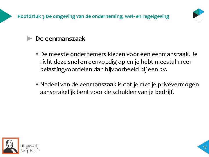 Hoofdstuk 3 De omgeving van de onderneming, wet- en regelgeving ► De eenmanszaak • Hoofdstuk 3 De omgeving van de onderneming, wet- en regelgeving ► De eenmanszaak •
