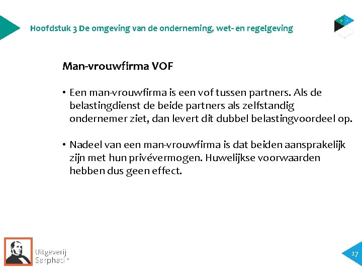 Hoofdstuk 3 De omgeving van de onderneming, wet- en regelgeving Man-vrouwfirma VOF • Een Hoofdstuk 3 De omgeving van de onderneming, wet- en regelgeving Man-vrouwfirma VOF • Een