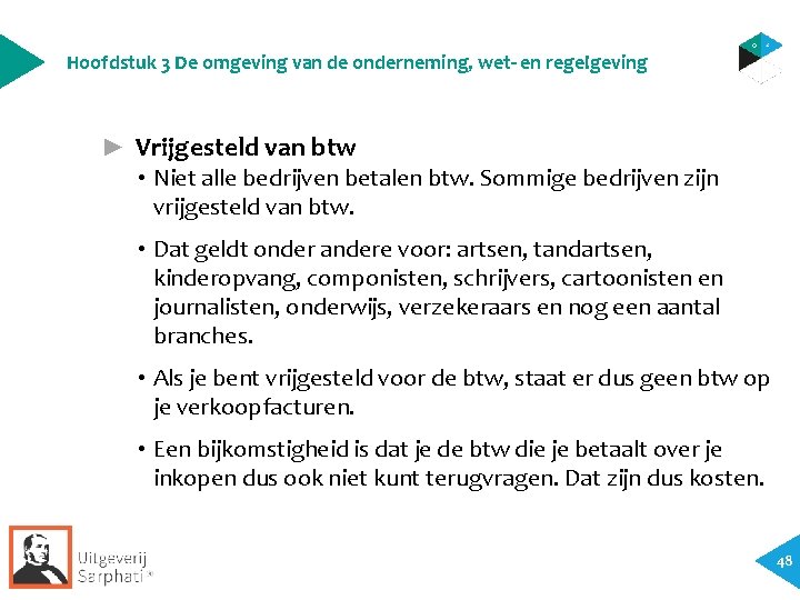 Hoofdstuk 3 De omgeving van de onderneming, wet- en regelgeving ► Vrijgesteld van btw Hoofdstuk 3 De omgeving van de onderneming, wet- en regelgeving ► Vrijgesteld van btw