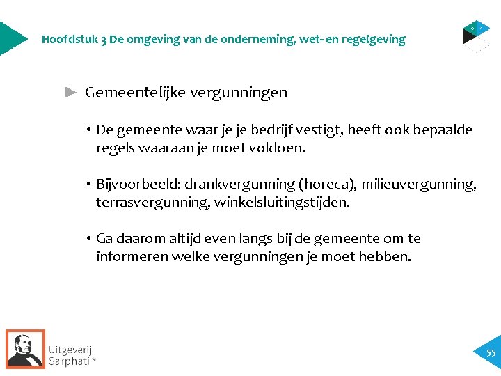 Hoofdstuk 3 De omgeving van de onderneming, wet- en regelgeving ► Gemeentelijke vergunningen • Hoofdstuk 3 De omgeving van de onderneming, wet- en regelgeving ► Gemeentelijke vergunningen •