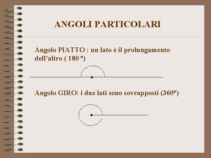 ANGOLI PARTICOLARI Angolo PIATTO : un lato è il prolungamento dell’altro ( 180 °)