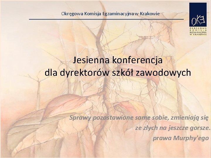 Okręgowa Komisja Egzaminacyjna w Krakowie Jesienna konferencja dla dyrektorów szkół zawodowych Sprawy pozostawione same