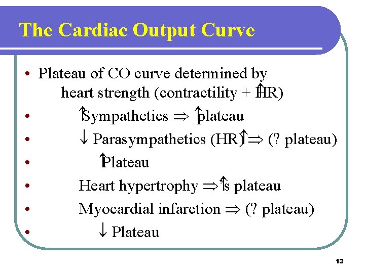 The Cardiac Output Curve • Plateau of CO curve determined by heart strength (contractility The Cardiac Output Curve • Plateau of CO curve determined by heart strength (contractility