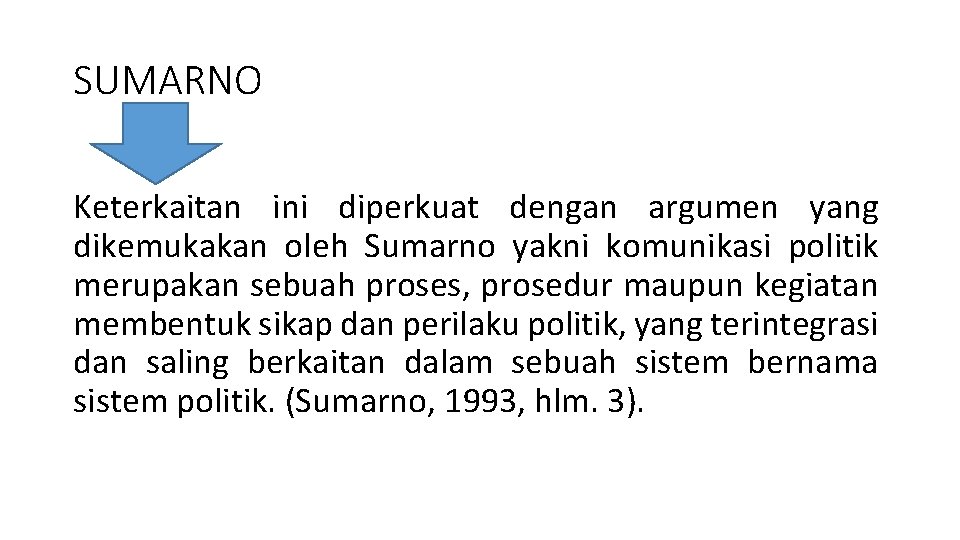 SUMARNO Keterkaitan ini diperkuat dengan argumen yang dikemukakan oleh Sumarno yakni komunikasi politik merupakan