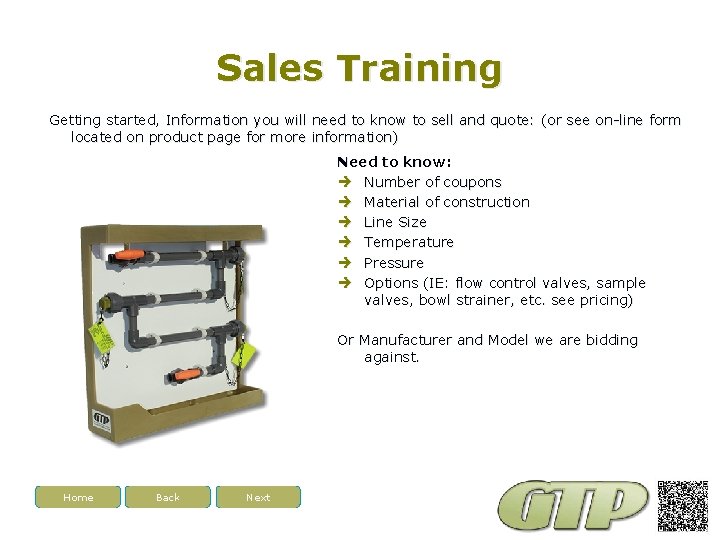 Sales Training Getting started, Information you will need to know to sell and quote: Sales Training Getting started, Information you will need to know to sell and quote: