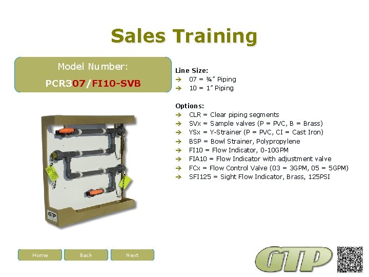 Sales Training Model Number: PCR 307/FI 10 -SVB Line Size: 07 = ¾” Piping Sales Training Model Number: PCR 307/FI 10 -SVB Line Size: 07 = ¾” Piping