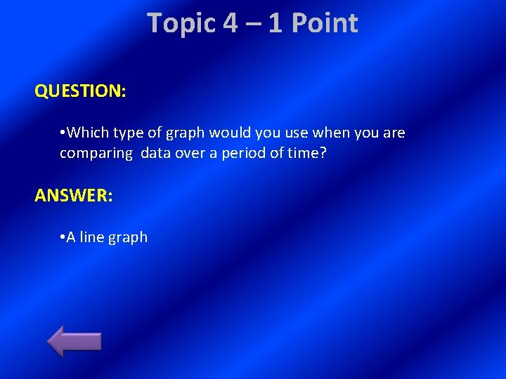 Topic 4 – 1 Point QUESTION: • Which type of graph would you use