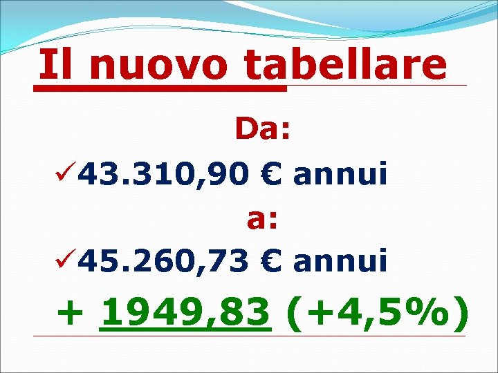 Il nuovo tabellare Da: 43. 310, 90 € annui a: 45. 260, 73 €