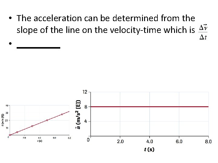  • The acceleration can be determined from the slope of the line on