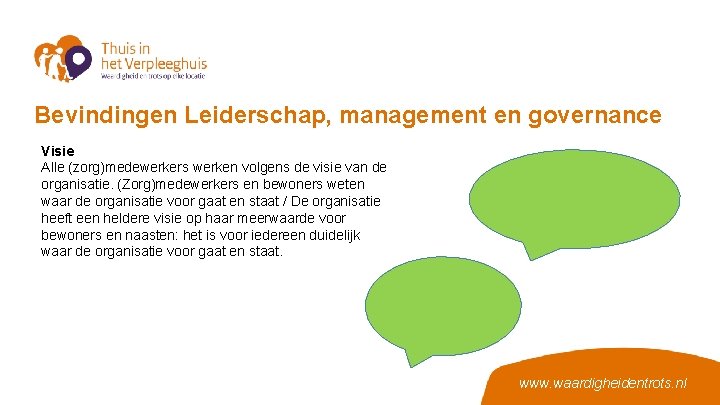 Bevindingen Leiderschap, management en governance Visie Alle (zorg)medewerkers werken volgens de visie van de