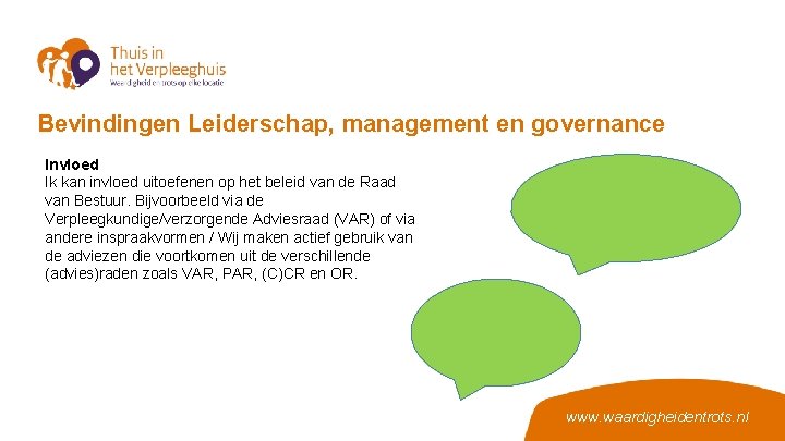 Bevindingen Leiderschap, management en governance Invloed Ik kan invloed uitoefenen op het beleid van