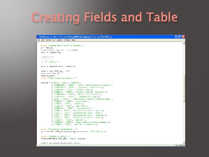 Creating Fields and Table 