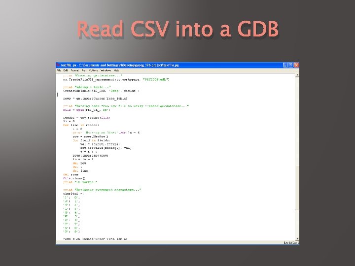 Read CSV into a GDB 