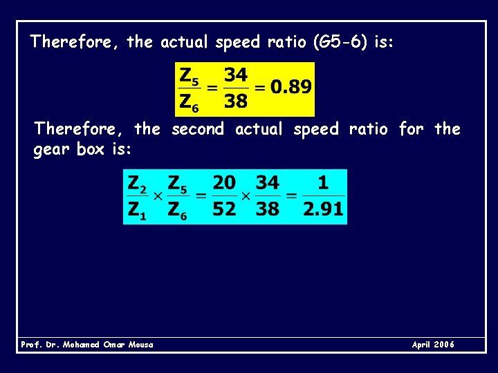 Therefore, the actual speed ratio (G 5 -6) is: Therefore, the second actual speed