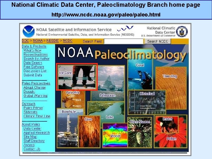 National Climatic Data Center, Paleoclimatology Branch home page http: //www. ncdc. noaa. gov/paleo. html