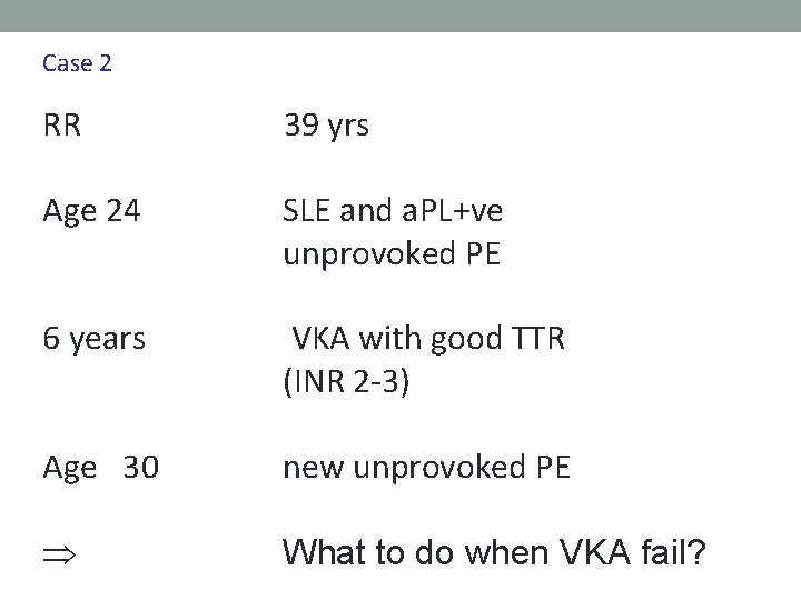 Case 2 RR 39 yrs Age 24 SLE and a. PL+ve unprovoked PE 6 Case 2 RR 39 yrs Age 24 SLE and a. PL+ve unprovoked PE 6