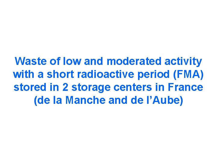 Waste of low and moderated activity with a short radioactive period (FMA) stored in Waste of low and moderated activity with a short radioactive period (FMA) stored in