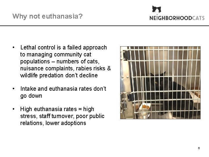 Why not euthanasia? • Lethal control is a failed approach to managing community cat