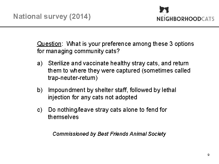 National survey (2014) Question: What is your preference among these 3 options for managing