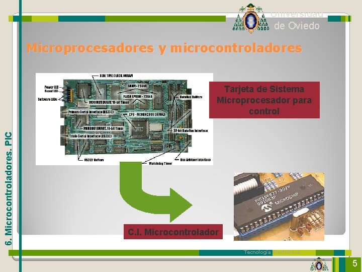 Universidad de Oviedo Microprocesadores y microcontroladores 6. Microcontroladores. PIC Tarjeta de Sistema Microprocesador para