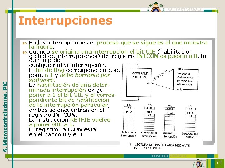 Interrupciones Universidad de Oviedo En las interrupciones el proceso que se sigue es el