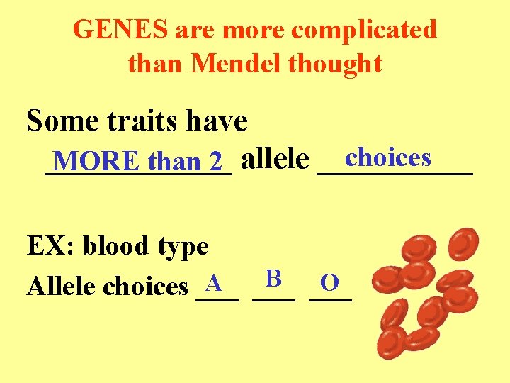 GENES are more complicated than Mendel thought Some traits have choices ______ MORE than