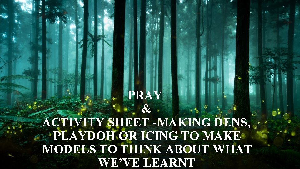 PRAY & ACTIVITY SHEET -MAKING DENS, PLAYDOH OR ICING TO MAKE MODELS TO THINK