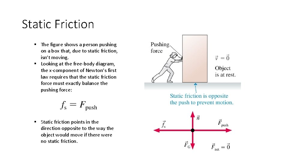 Static Friction § The figure shows a person pushing on a box that, due Static Friction § The figure shows a person pushing on a box that, due