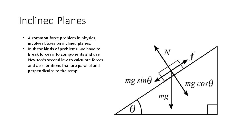 Inclined Planes § A common force problem in physics involves boxes on inclined planes. Inclined Planes § A common force problem in physics involves boxes on inclined planes.