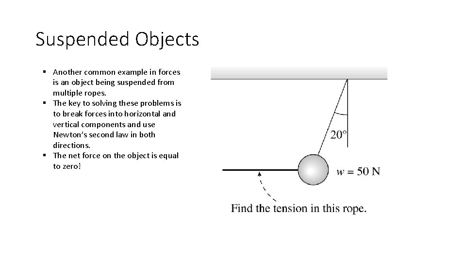 Suspended Objects § Another common example in forces is an object being suspended from Suspended Objects § Another common example in forces is an object being suspended from