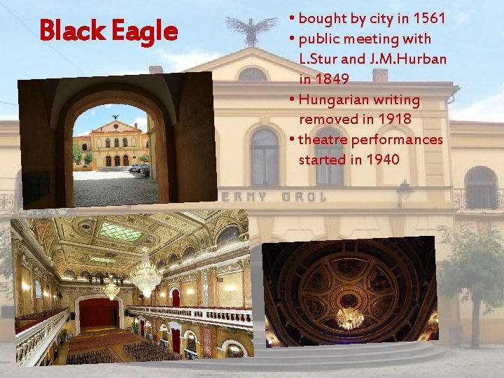 Black Eagle • bought by city in 1561 • public meeting with L. Stur