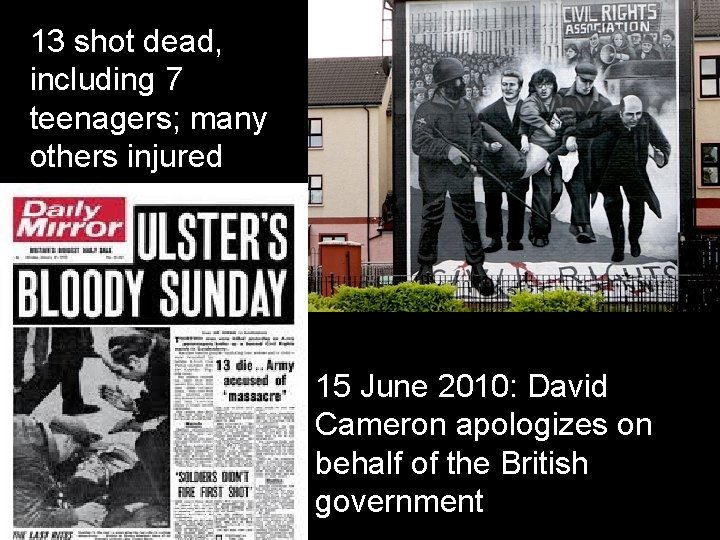 13 shot dead, including 7 teenagers; many others injured 15 June 2010: David Cameron